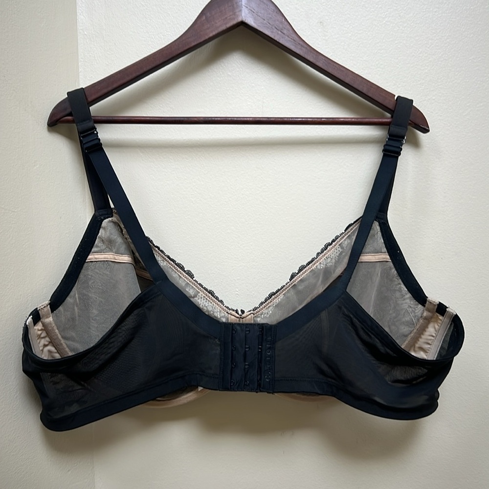 Cacique 48D Black Lace Unlined Support Bra Full Coverage Underwire Lingerie - Picture 2 of 6